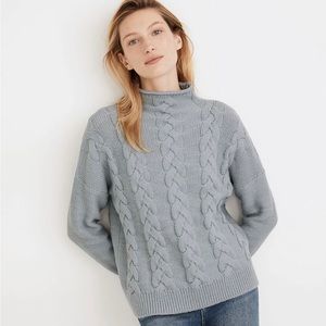 Madewell Olive Grenville Cableknit Mockneck Sweater Size Small EUC